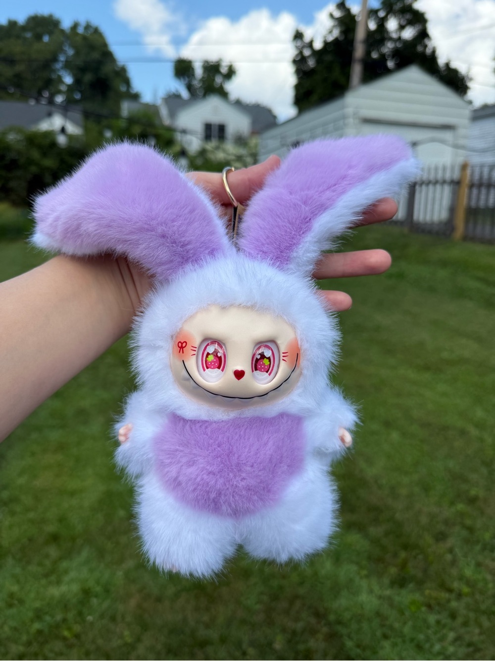 Labubu Purple Plush Bunny Monster Keychain-Lavender Faux Fur Small Pet Accessory